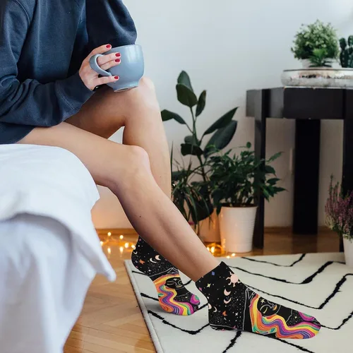 Vista 7 de Calcetines tobilleros unisex con diseño de ángel arco iris, para hombre y mujer, 5 pares