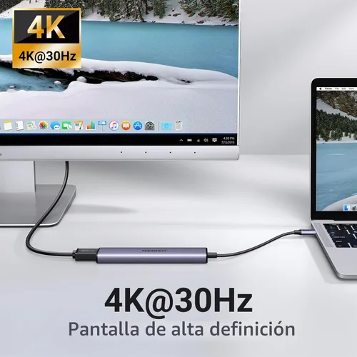 Vista 5 de UGREEN Adaptador multipuerto USB C 5 en 1 Revodok 105 4K HDMI, entrega de energía de 100 W, 3 puertos de datos USB-A, dongle USB C para MacBook Gris