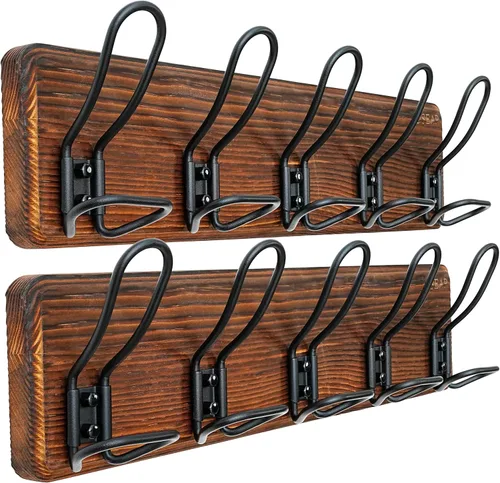 Vista 23 de Dseap Perchero para Abrigos Montado en Pared - Perchero Resistente de Estilo Granja Rural con 5 Ganchos de Alambre para Ropa, Sombrero, Chaqueta