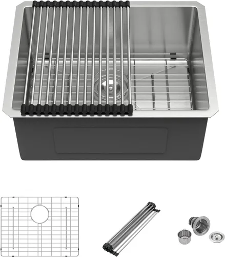 Vista 25 de Mocoloo Fregadero de cocina dorado 33 – Fregaderos de cocina empotrados de 33 x 19 pulgadas, estación de trabajo, fregadero dorado, fregadero