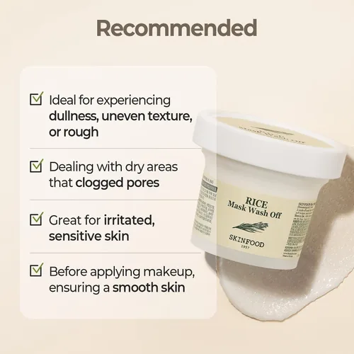 Vista 6 de SKINFOOD Mascarilla de arroz para lavar 3.5 onzas, exfolia suavemente la piel, ilumina y suaviza con arroz rico en nutrientes