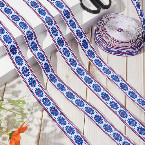 Vista 3 de GORGECRAFT Cinta de bordado jacquard de 10.9 yardas de ancho de 1 pulgada de ancho, encaje étnico, bohemio, flecos, apliques de tela para ropa