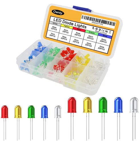 Vista 6 de Kit de 200 piezas de diodos LED de 3 mm y 5 mm, mini/pequeños/individuales, luz LED única, juego surtido de bombillas LED difusos verde