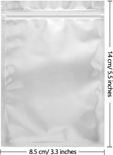 Vista 2 de Paquete de 100 bolsas de Mylar para almacenamiento de alimentos de 3.3 x 5.5 pulgadas, bolsas resellables a prueba de olores con ventana
