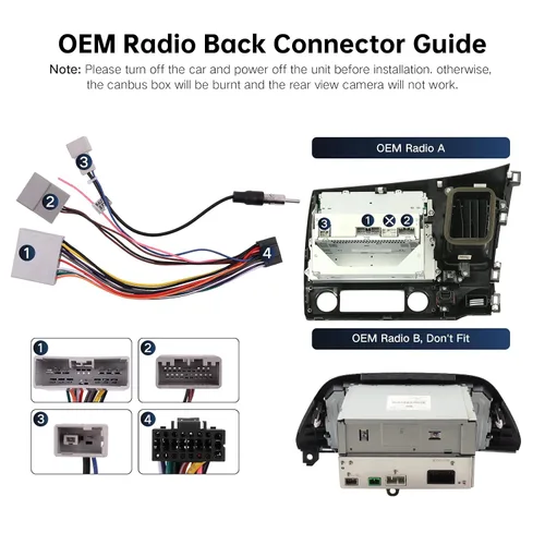 Vista 4 de Conector de arnés de cableado de radio de automóvil para Honda Civic 2006-2011, CRV 2007-2011, Pilot 2009-2011 - Cable de alimentación de radio
