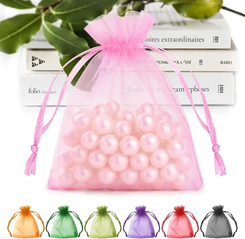 Vista 10 de ANZNKU Paquete de 50 bolsas de organza multicolor de 3 x 4 pulgadas, mini bolsas de regalo para regalos de Pascua, día de la madre, bolsa de joyería