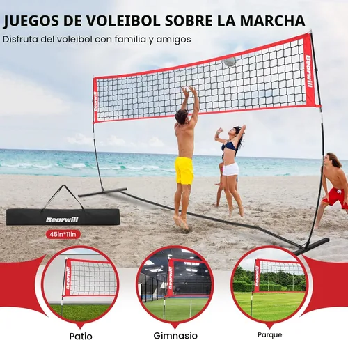 Vista 5 de Bearwill Volleyball Net, 12FT/20FT Portable Volleyball Net for Backyard, Freestanding Volley Ball Set Height Adjustable with Carry Bag, Volley Ball