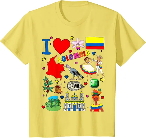 Vista 44 de Camiseta con diseño de bandera y mapa de I Love Colombia dibujada a mano