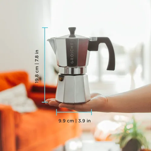 Vista 4 de GROSCHE Milano - Cafetera de café expreso para estufa, 6 tazas de expreso, 9.3 onzas, plata y 3 sellos de repuesto, paquete de juntas, cafetera