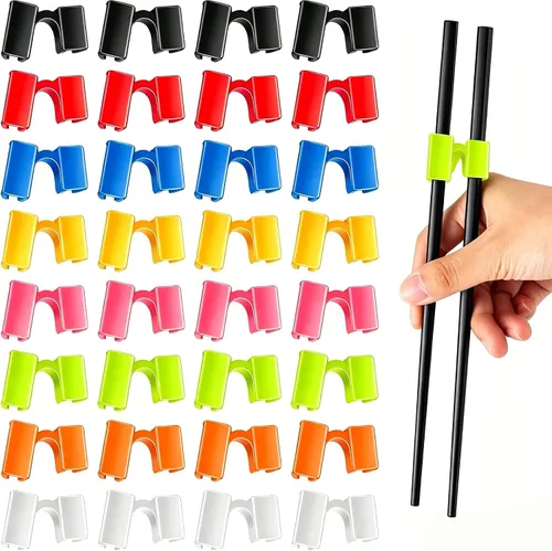 Vista 7 de AccEncyc Ayudantes de palillos reutilizables, 8 pares, bisagras de entrenamiento, conector multicolor para adultos, principiantes, entrenadores