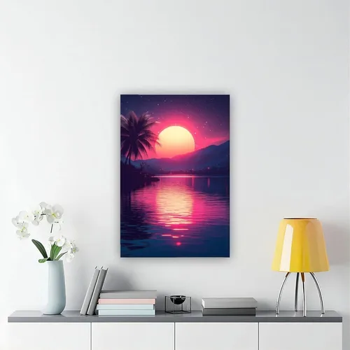 Vista 6 de ZMLIS Vaporwave Neon Retro City Print – Synthwave 80s Aesthetic Wall Decor – Futuristic Palm Trees Digital Poster Poster for Room Aesthetics Canvas