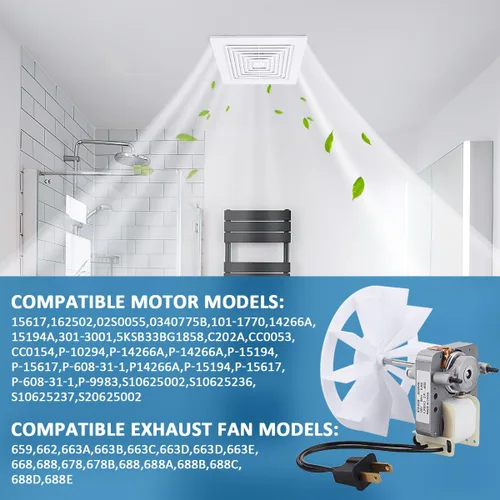 Vista 4 de WKZO S97012038 Motor de ventilador de ventilación de baño y ventilador de techo Kit de motores eléctricos de repuesto para Nu-Tone Br-oan 659 662