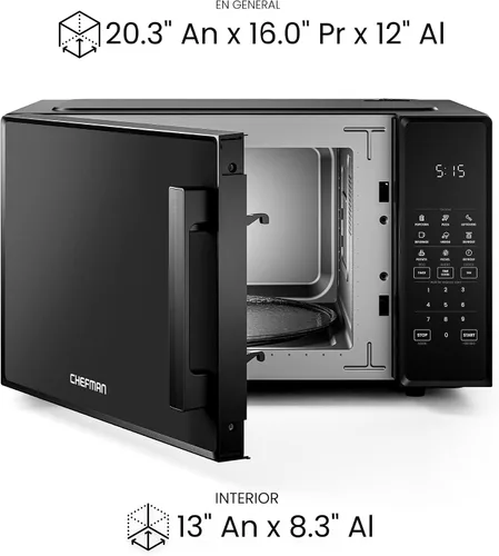 Vista 9 de Horno microondas de sobremesa Chefman 1,1 pies cúbicos, 1000 vatios con 10 niveles de potencia, 6 ajustes de cocción con cocción exprés de un toque