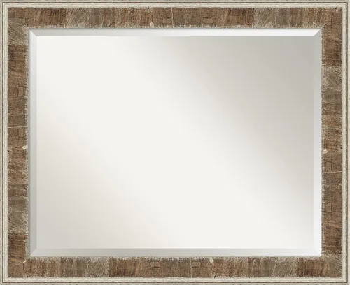 Vista 47 de Amanti Art Espejo de pared marrón de 26 x 22 pulgadas, espejo rectangular de baño de Alejandría marrón rústico para decoración de pared, sala