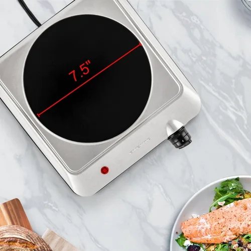 Vista 6 de OVENTE Quemador individual infrarrojo para encimera, placa eléctrica de 1000 W con placa de cocina de vidrio cerámico de 7.5 pulgadas, ajuste