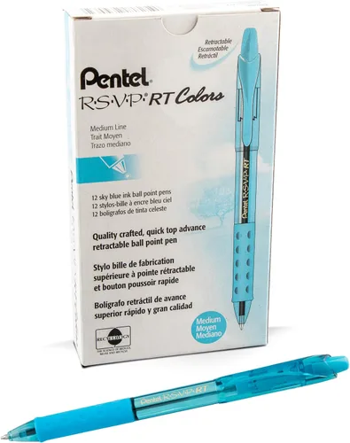 Vista 15 de Pentel RSVP RT Colors - Bolígrafo retráctil (1.0mm) trazo medio, color rosa, barril, tinta rosa, caja de 12 (BK93CRP-P)