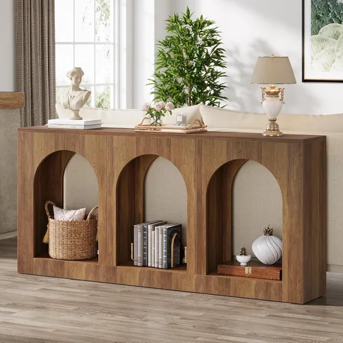 Vista 8 de Tribesigns - Mesa consola de 70.9" con almacenamiento, mesa de entrada de madera con 3 estantes arqueados para vestíbulo, pasillo, sala de estar