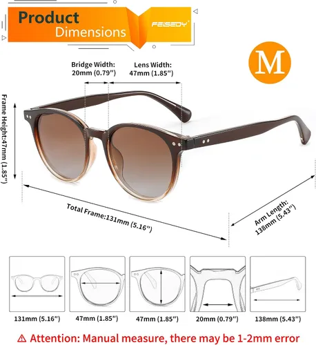 Vista 6 de FEISEDY Gafas de sol polarizadas redondas retro para mujeres y hombres, sombras de moda círculo de sol B2808