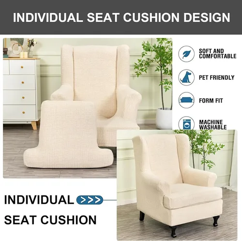 Vista 64 de Eco-Ancheng Funda para silla Wingback, 2 piezas, respaldo de ala, fundas de elastano para sillón con respaldo de ala, fundas para sillón con parte