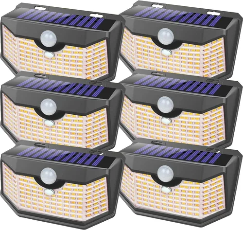 Vista 14 de HMCITY Luces solares para exteriores, 120 LED con 3 modos de iluminación, luces de pared con sensor de movimiento, IP65, impermeable, alimentadas