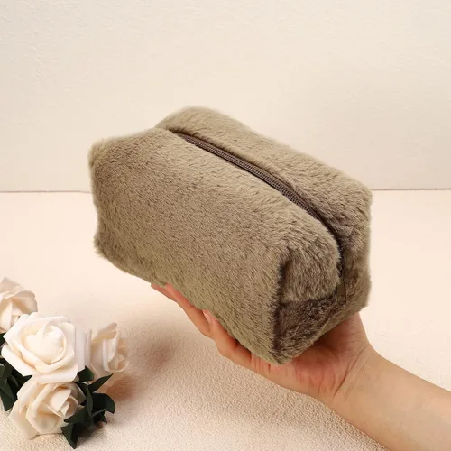Vista 5 de VOCOSTE Pequeña bolsa de maquillaje de felpa, bolsa de cosméticos de belleza suave, bonita bolsa de aseo con cremallera de viaje, bolsa organizadora
