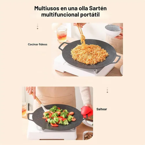 Vista 4 de Comales para tortillas, placa de barbacoa, parrilla coreana de barbacoa antiadherente circular sartén, aleación de aluminio Comales para tortillas