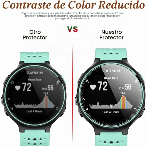 Vista 5 de Diruite Paquete de 4 protectores de pantalla de vidrio templado para Garmin Forerunner 220/225/230/235/620/630, dureza 2.5D 9H, película protectora