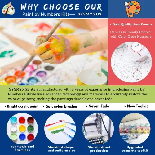 Vista 6 de SYSMYXGS Pintura por números para adultos principiantes kits de pintura acrílica con pinceles, pigmento, lienzo al óleo, manualidades