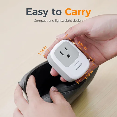 Vista 5 de TESSAN Protector de sobretensiones de 1050 julios, protector de sobretensiones de un solo enchufe con indicador de luz protegida, toma de pared