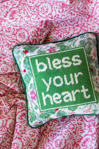 Vista 5 de FURBISH Needlepoint - Almohada decorativa – Bless Your Heart – 10 x 10 pulgadas – Pequeña almohada bordada para cama, silla, sofá, decoración