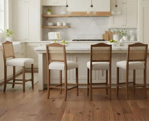Vista 9 de EALSON Farmhouse - Juego de 2 taburetes de bar de cocina de altura de mostrador con respaldo, sillas de bar de madera modernas de mediados de siglo