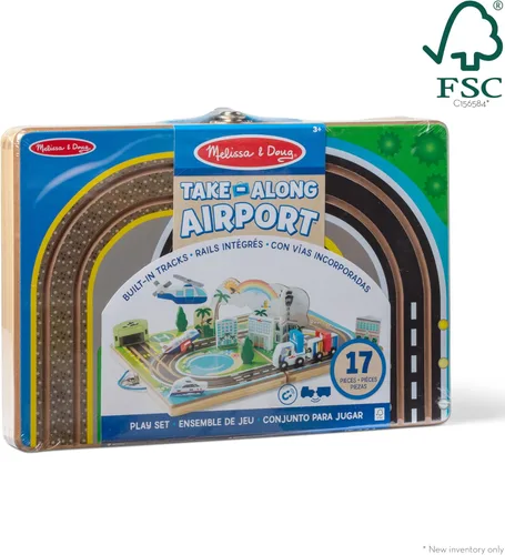 Vista 3 de Melissa & Doug Juego de aeropuerto para llevar, vehículos, pistas incorporadas para niños y niñas de 3 años en adelante - Certificado FSC