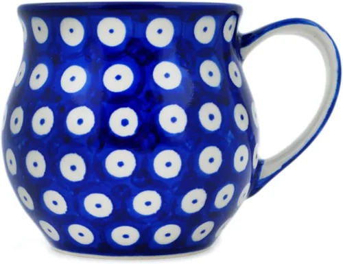Vista 30 de Auténtica taza de burbujas de cerámica polaca de 13 onzas en diseño amarillo hecho a mano en Bolesławiec Polonia por Ceramika Bona + certificado