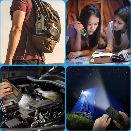 Vista 5 de Emblem OD - Linterna LED con manivela de mano solar, linterna de supervivencia recargable de emergencia con manivela dinamo y clip de carbiner.