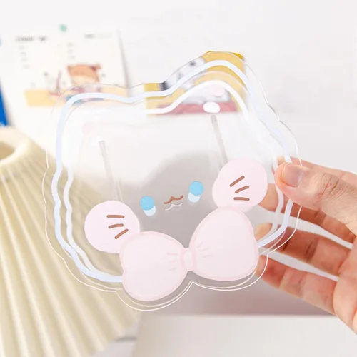 Vista 4 de Kawaii - Organizador de escritorio de acrílico transparente con diseño de oso lindo conejito de oficina, papelería, cosméticos, caja