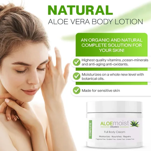 Vista 7 de Crema facial orgánica de aloe vera y crema hidratante corporal, loción natural de aloe vera con aceite de vitamina E, vitamina C, crema de retinol