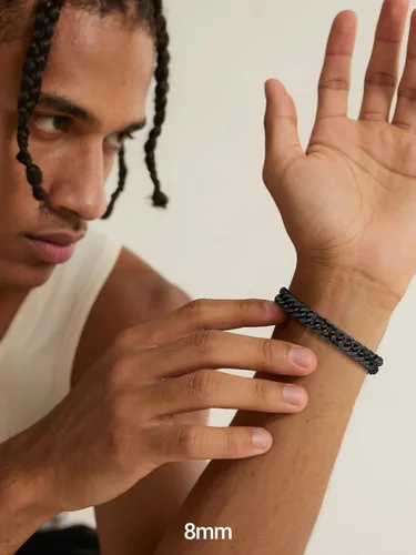 Vista 3 de PROSTEEL - Pulsera de cadena franco de acero inoxidable, pulseras gruesas de moda para hombres y mujeres, chapadas en oro negro de 18 quilates