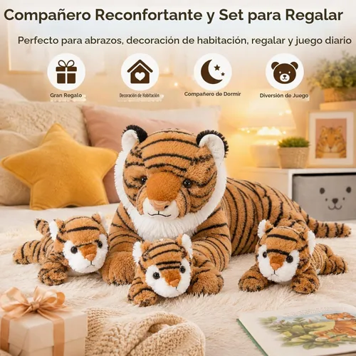 Vista 4 de MaoGoLan Animal de peluche de tigre de 20 pulgadas con bebés, zoológico