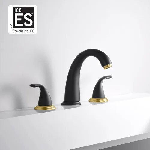 Vista 3 de SUMERAIN Grifo de bañera romana de baño de 2 asas, negro y dorado