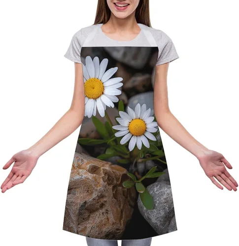 Vista 3 de Personalized Daisies And Rocks Adult Apron, Kitchen Cooking Aprons for Woman Man, Adjustable Bib Apron with Pocket for Baking, BBQ Crafting