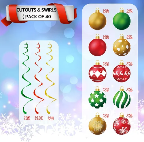 Vista 2 de YQUQWN 48 piezas de adornos colgantes de Navidad en espiral - Bolas de alce con copos de nieve en rojo, verde y dorado para fiestas navideñas, árbol