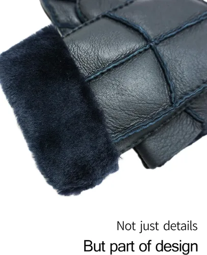 Vista 4 de YISEVEN Manoplas de piel de oveja de invierno para hombre
