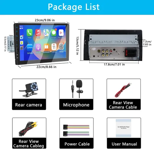 Vista 6 de Estéreo de coche con pantalla táctil de 9 pulgadas de un solo DIN compatible con Apple Carplay y Android Auto, radio Bluetooth de 1 DIN