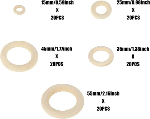 Vista 4 de 100 anillos de madera natural sin terminar para manualidades, anillos de madera para bricolaje, conectores colgantes, fabricación de joyas
