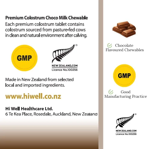 Vista 7 de Hi Well Premium - Leche de choco de calostro alimentado con pasto 150 tabletas de calostro bovino de Nueva Zelanda