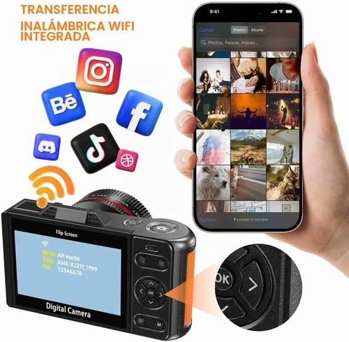 Vista 6 de 6K 96MP Flip Screen Digital Camera for Photography, WiFi, Dual Lens