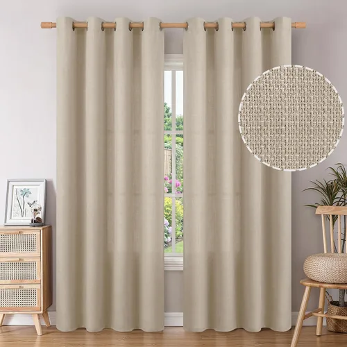 Vista 37 de BGment Cortinas de Lino Beige de 63 Pulgadas de Largo 2 Paneles - Tratamientos para Ventanas con Textura de Arpillera Filtrantes de Luz Cortinas