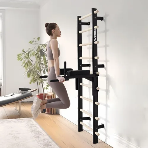 Vista 3 de Swedish Ladder Dip Bar Attachment, Fits TS003A Ladder, Wood Stall Bar for School, Physical Therapy and Gymnastics, Multi-grip