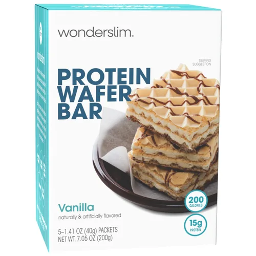 Vista 11 de WonderSlim Barra de bocadillos de oblea de proteínas, chocolate, 210 calorías, 0.53 oz de proteína, 0 mg de colesterol (5 unidades)
