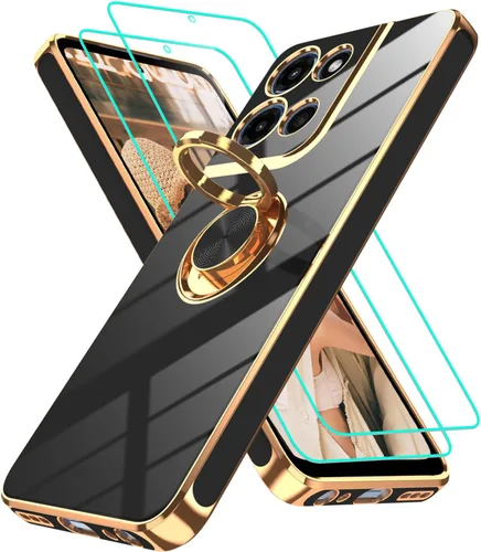 Vista 80 de Funda para Motorola Moto G 5G 2024: Funda Moto G Play 5G 2024 con 2 piezas de protectores de pantalla, soporte de anillo de rotación de 360°